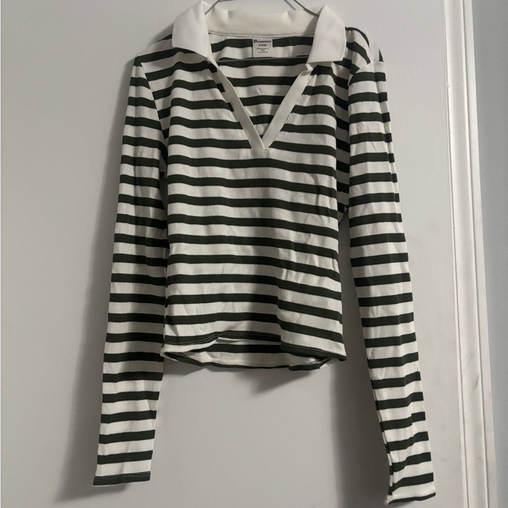 Green and White Striped polo